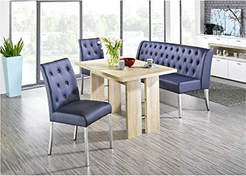 Beauty.Scouts Essgruppe Ohio II Säulentisch Eiche Sonoma sägerau 1x Polsterbank 2X Stuhl Lederimitat Dark Blue Esszimmer Küchenmöbel Esszimmermöbel