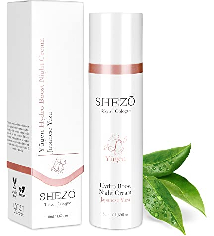 SHEZO Nachtcreme 50ml Hochdosiert Anti Aging Nachtpflege Japanische Superfrucht Yuzu - Vegane Gesichtscreme - Reichhaltige Feuchtigkeitscreme mit natürlichem Vitamin-C - Made in Germany