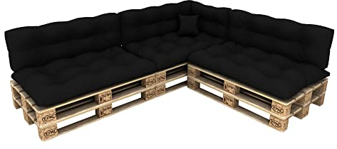 POKAR Euro Pallet Pillows Water-Resistant Cushions Set of 8: 3x 120x80 + 3x 120x40 + 1x 60x40 + 1x 40x40, Cold Foam, Garden Furniture, without Pallets, Anthracite