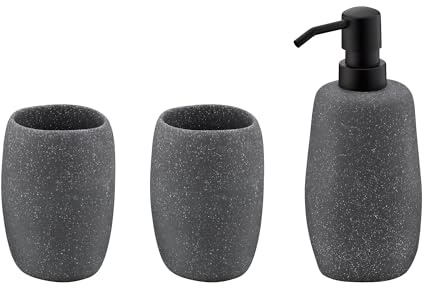 kela Badset Roda, 3-teilig, Zement, grau, 2x Becher, 1x Seifenspender 200 ml, 390239