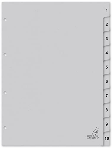 Kangaro K410C - Registro in cartone, formato DIN A4, numeri 1-10, 180 g/m², carta FSC riciclata, 10 pezzi, colore: Grigio
