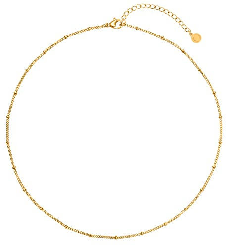 day.berlin filigrane Damen Halskette Point, 18k vergoldet | 43cm + 5cm variable Länge mit kleinen Kugeln, 316L Edelstahl, nickelfrei & wasserfest