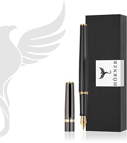 Hörner VECTRUM – Hochwertiger Füllfederhalter in Schwarz Gold | Luxus Design | Füller für Rechtshänder und Linkshänder | Premium Feder Made in Germany | Business | Kalligraphie und Schönschrift