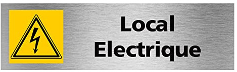 Signalétique.biz France - Plaque de porte Local Electrique (Q0475) - 170 X 50 mm - Plaque aluminium brossé de 2mm