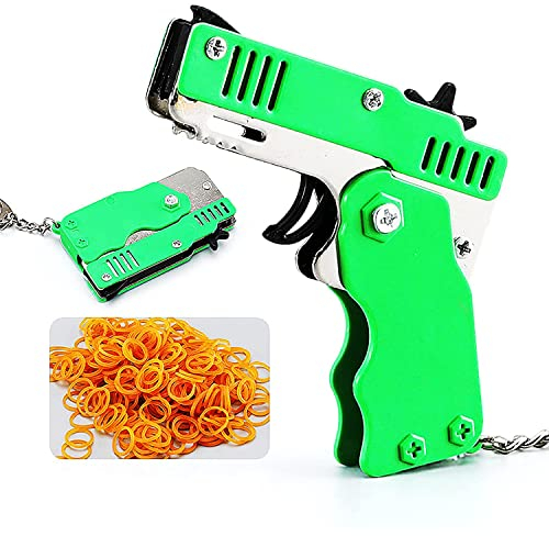 Metal Burst Collapsible Rubber Bands Gun, Safe Portable Rubber Band Children's Toy, Portable Shooting Game Outdoor Indoor Activities Toy, for Boy Kids (Green)