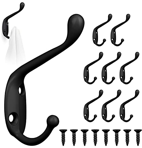 8 ganci appendiabiti neri, stile retro, doppio gancio decorativo, 16 viti per bagno, cucina, ufficio, centro commerciale