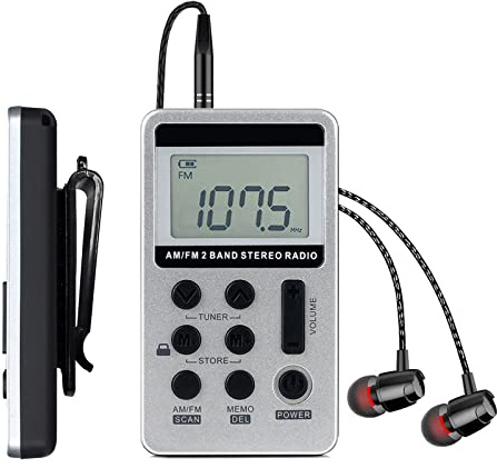 Portable AM FM Radio with Digital Tuning LCD Display, SWDSTP Rechargeable Pocket Radio with Stereo Earphone and Detachable Belt Clip for Walking, Jogging