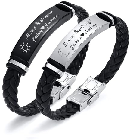 FLHEART Personalisierte Armband Herren - Graviert Name ID Armband Geflochtenes Leder Geschenk für Freund Ehemann Papa angepasstes Geschenk für Weihnachten Geburtstag Valentinstag Jahrestag Vatertag