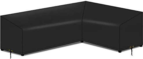 PATIO PLUS L-Form Gartensofabezug Wasserdicht, winddicht, Anti-UV, 420D Oxford Stoff Outdoor Rattan Ecksofabezug, 260(LINKS)x210(rechts)x76x60/78cm ab Schwarz