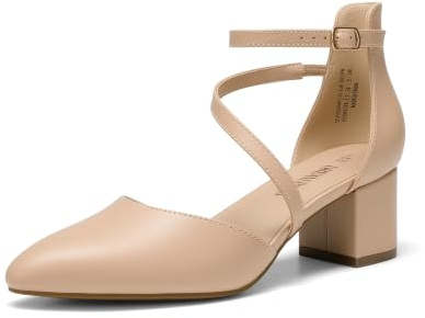 DREAM PAIRS Women's Dress Shoes Block Heels Pumps,Nude-Pu,6.5