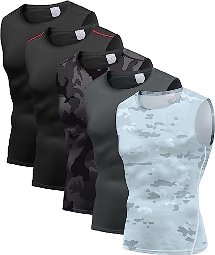 Holure Lot de 5 débardeurs de compression pour homme - T-shirt sans manches pour la musculation, fitness et bodybuilding, Taille S