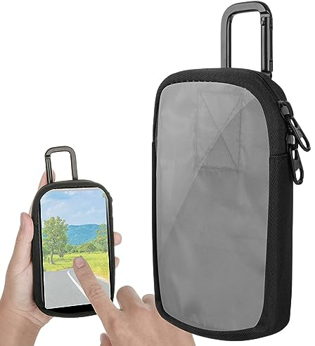 Qincu-ca Musik-Player-Hülle, MP3-Tragetasche mit transparentem Fenster, MP3-/MP4-Tasche mit Karabiner, Reisetasche für MP3, MP4, Kopfhörer, USB-Kabel, U-Disk