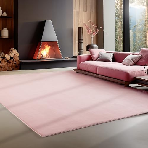 Carpettex Wohnzimmer Anti-Rutsch Teppich Waschbar in Waschmaschine 80 x 250 cm - Läufer Rosa, Moderner Flauschiger Kurzflor Extra Weich für Schlafzimmer, Küchenläufer, Flur