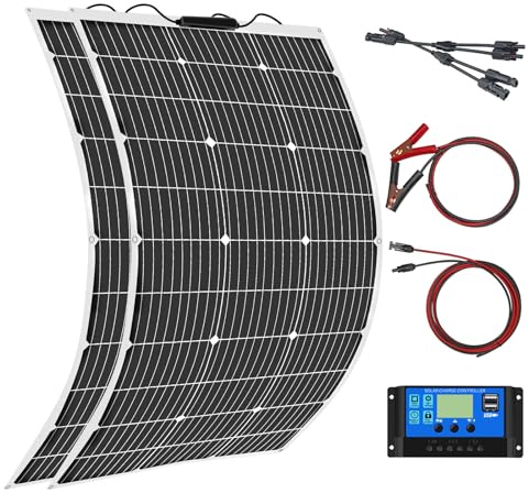 Aysolar 200W 12V Kit Panel Solar Flexible 2x100W 18V Placa Solar y 20A Controlador de Cargador para Baterías 12V/24V, Autocaravana, Caravana,Barco, Yate, Automóvil