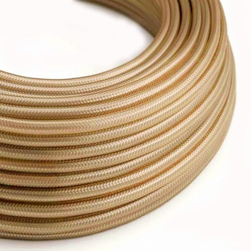 5Meters 3 Core Round Vintage Fabric Braided 0.75mm Flex Flexible Cable Electrical Wire for DIY Lamps Industrial Pendant Lights Lighting Appliances (Light Gold)