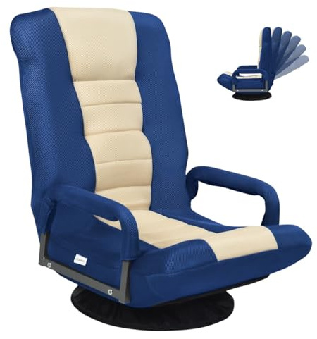 COSTWAY Bodenstuhl 360° drehbar, Bodensessel mit 6-Fach Verstellbarer Rückenlehne, Game Sessel gepolstert, Bodensofa Meditationsstuhl bis 140kg belastbar, Lazy Sofa (Blau)