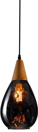 Klobvtt Glass Pendant Light Modern Wood Hanging Lamp Hammered Glass Ceiling Lighting Fixture Teardrop Dome Small Chandelier Dining Room Kitchen Island Suspension Lamps E27 Socket