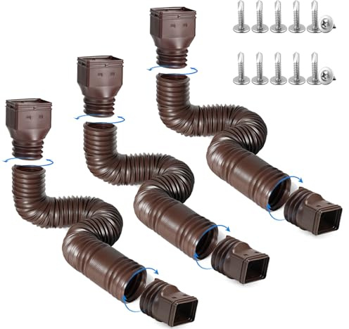 plusgutter Rain Gutter Downspout Extensions, Flexible Downspout Extender for Rain Water Drainage, Down Spout Drain Extension Extendable from 21 to 68 Inches(3 Pack, Brown)