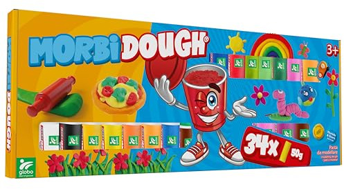 Morbidough - Maxi Set Pasta da Modellare 1,7 Kg - 34 Morbidi Panetti da 50 grammi ciascuno - 34 Colori Assortiti - Stimola Creatività per bambini 3 anni - 42166 Globo Giocattoli