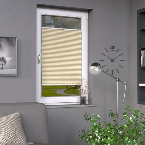 Deco-Raum Plissee auf Maß Hellbeige Fenster Plisseerollo Faltstore Jalousie Sonnenschutz Sichtschutz lichtdurchlässig Rollo für Fenster & Tür B:30-40 cm, H: 40-100 cm