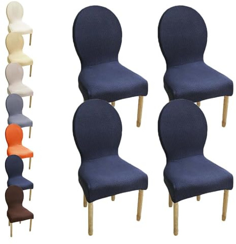 HHONGWYT Fundas Sillas Comedor Respaldo Redondo Altura 51CM Elasticas Fundas Sillas Cocina No Universales para Silla Madera Respaldo Ovalado Dining Room Chair Covers Cubiertas Sillas,A15,4PCS