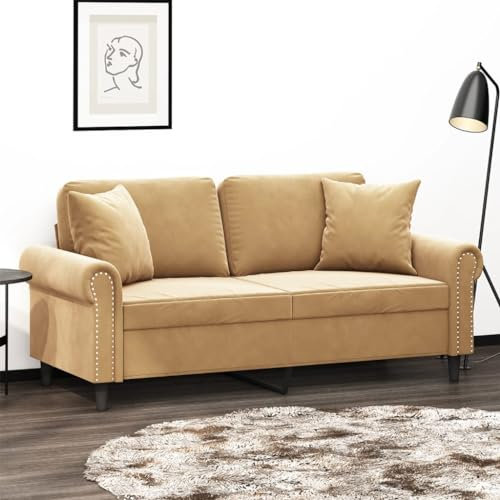 Hommdiy Sofa, Couch mit Zierkissen, Liegesofa für Wohnzimmer, Polstersofa Sessel Relaxsofa Loungesofa Relaxcouch,Samt Sofa,Braun,140 cm