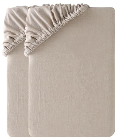SOULFUL Spannbettlaken 160x200cm 2er Set, 100% Baumwolle Aprikose | 100% Gewaschene Baumwolle Bettlaken Spannbetttuch Atmungsaktiv mit Leinenartigem Griff, OEKO-TEX Zertifiziert