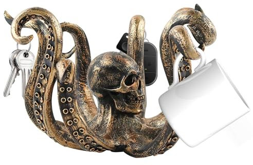 Octopus Mug Holder, Vintage Skull Resin Octopus Desktop Statue, Tea Cup Holder for Kitchen, Jewelry Holder, Coffee Table Decor