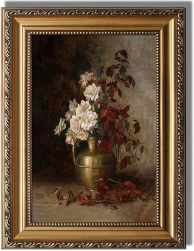 Wandkunst, Vintage-Stil, goldfarben, gerahmt, Motiv: Stimmungsrosen, Stillleben, Leinwand, Dekor, 30,5 x 40,6 cm | Dark Academia Botanical Aesthetic Paintings Picture Victorian Flower Prints for Living Room Bedroom Bathroom Office
