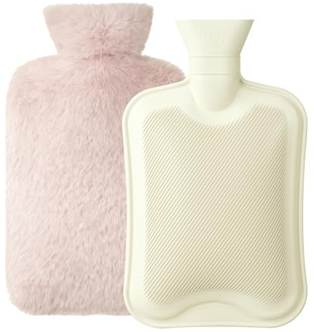 Bolsa de Agua Caliente, Homealexa Botellas de Agua Caliente con Suave Felpa Funda 2L Natural Goma Agua Caliente Bolsa Hot Water Bottle para Mantener el Agua