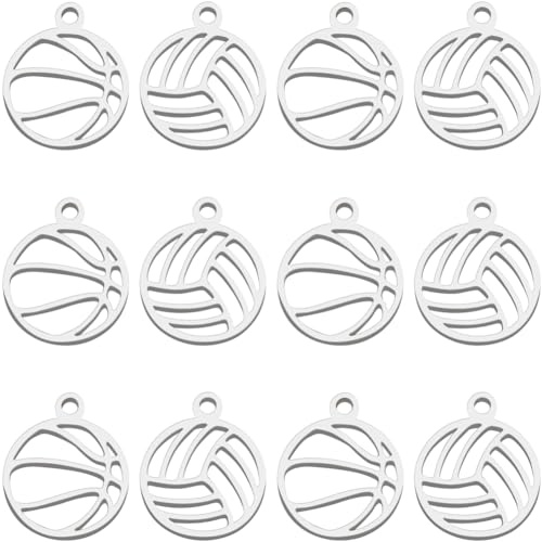 Beebeecraft 1 Box 30Pcs Basketball Charms 304 Stainless Steel Mental Mini Hollow Ball Games Volleyball Sport Charms for Jewelry Making Bracelets Necklace Key Chain Diy Crafting Supplies Accessories