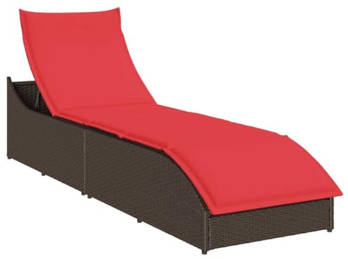 vidaXL Klappliege mit Auflage und Stauraum Braun Poly-Rattan
