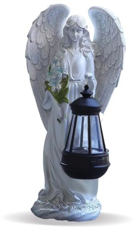 Solar Angel Garden Statue, Angel Statue with LED Solar Lantern, Gifts for Mom, Grandma, Weatherproof Grave Decoration for Cemetery, Lawn, Yard