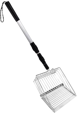Generisch Katzenstreu Schaufel Mit Langem Griff, Antihaft Metall Katzenstreu Scooper Einziehbarer Seithuhn Kotschaufel Katzenschaufel Für Katzenklo, Verstellbares Fine Mesh Chicken Poop Scooper