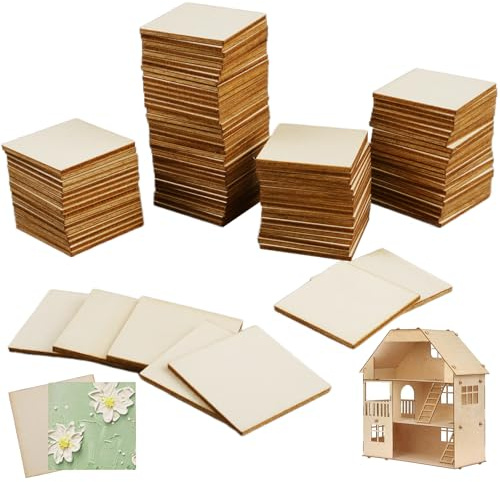 120 stycken fyrkantiga obehandlade träskivor av naturträ, 4 cm x 4 cm, för hantverk, bröllopsdekoration, juldekoration, gör-det-själv, modeller, konsthantverk och målning
