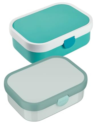 Mepal - Juego de 2 fiambreras Campus - Fiambreras Bento para niños - Fiambreras con compartimento bento y tenedor - Caja de preparación para alimentos con cierre de clip - Apto para lavavajillas - 750