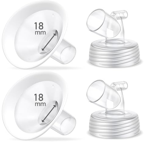2 Packs 18mm Flange Set, Updated Soft Rim Shield and Wide Mouth Base Connector Pump Parts for Spectra S2 Spectra S1 9 Plus Breastpumps Accessories, 106 Degree Wider Opening Angel