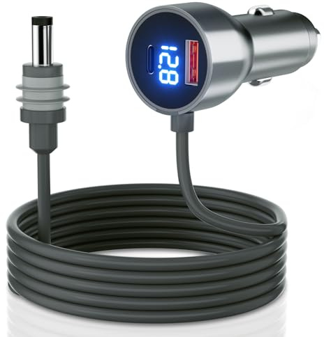 Mwin 3 en 1 para Starlink Mini Cable, Mini Adaptador de Coche Cable de Alimentación CC y Adaptador para Encendedor de Cigarrillos 12V-24V con Pantalla Digital, Puertos USB-C y USB-A para Camiones (2M)