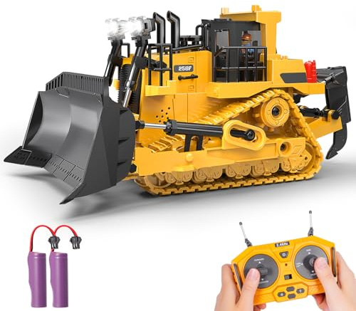 RC Bulldozer Toy for Boys, Remote Control Play Bulldozer Construction Vehicles, 9CH 2.4Ghz Track Type Tractor Dozer with Metal Blade & Light, Truck Toys for Kids 3-12 Year Old Christmas Birthday Gifts