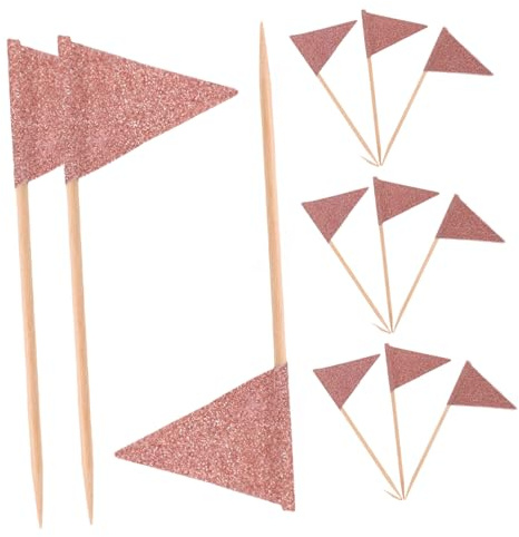 PENIKOKO Rose Gold Glitter Triangle Toothpick Flags Decorative Cake Picks for Cupcakes and Desserts, 12pcs Small Food Flags for Birthday, Wedding, Party Decorations
