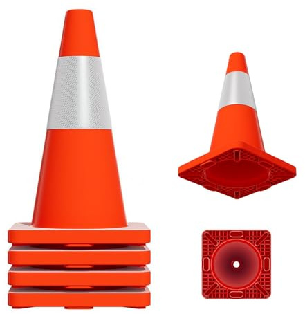18 inch Traffic Cones with Reflective Collars, Safety Cones PVC Orange Cones for Parking, Sports, Construction, Hazard Warning, Wind Resistant Base, Easy Stack Storage (80, 18 Inch-Orange)