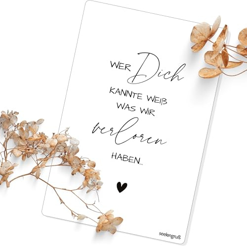 Seelengruß wetterfeste Gedenkkarte mit Gravur | Trauerkarte Grabdeko zum Aufstellen am Friedhof | Erinnerungsgeschenk, Grabschmuck & Andenken für Angehörige – Botschaft in die Ewigkeit