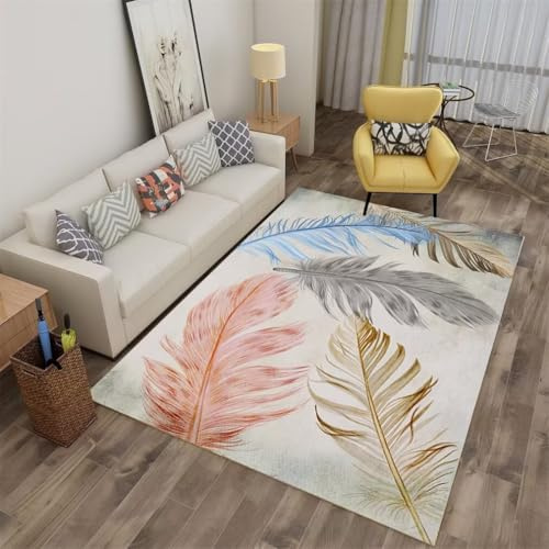 QGYFRE Tappeto Da Salotto Guida Corridoio stanza letto 160x250CM Grigio decorativo con piume blu tappeti per camerette bambini ingresso interno