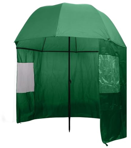Dunkelgrüner Angelschirm 300x240 cm, Wasserdichter Outdoor Wetterschutz für Angler, Robuster Sonnenschutz mit UV-Schutz, Schnell aufbaubar mit Seitenwänden für Garten Terrasse