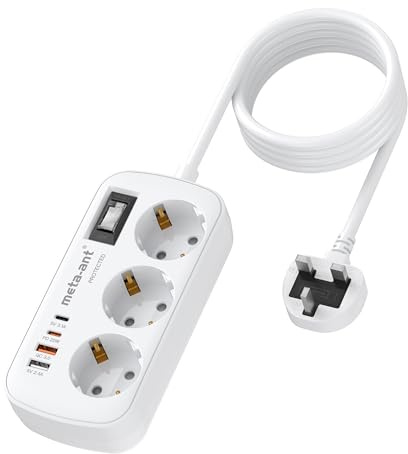 Reiseadapter UK Adapter England Deutschland Stecker, 7 in 1 Steckdosenadapter England PD 20W mit 3AC 2 USB C 2 USB A, Reiseadapter Typ G für London Malta Irland Dubai, UK auf EU Adapter