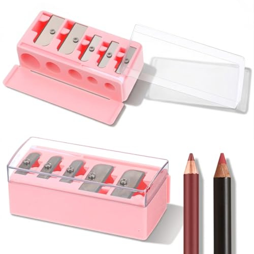 5-håls kosmetiska pennvässare, 5 hål kajal pennvässare för makeup sharpener för mjuk liner för resor ögonbrynspenna läppkonturpenna eyeliner precisionsblad praktisk, rosa