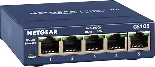 NETGEAR 5-Port Gigabit Ethernet Unmanaged Switch (GS105NA) - Desktop or Wall Mount