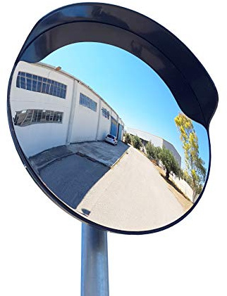 SNS SAFETY LTD Convex Traffic Safety Mirror for Driveways, Warehouses, Garages and Offices, Black (Diameter 60 cm, with Pole Bracket 60 mm)