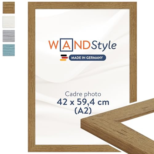 WANDStyle Bilderrahmen A2 Eiche, DIN A2 Bilderrahmen Holz 42x60 cm | Hochwertiger Holzbilderrahmen, Posterrahmen zum Aufhängen, Rahmen 42x60 cm, Fotorahmen H750 - Made in Germany