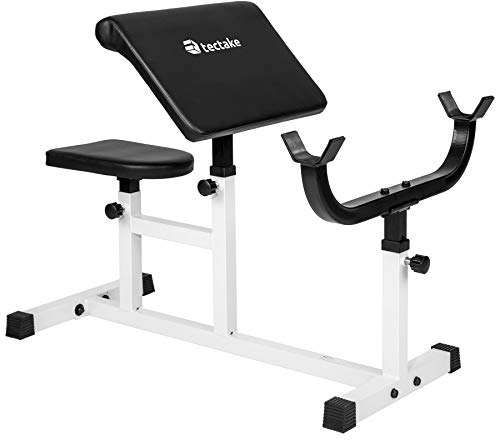 tectake® Hantelbank verstellbar, Scottbank, Schrägbank mit Hantelablage, Trizeps Bizeps Trainingsgerät für Curls, Bank für Homegym, rutschfeste Fitnessbank, Fitness Bank gepolstert, 150kg belastbar